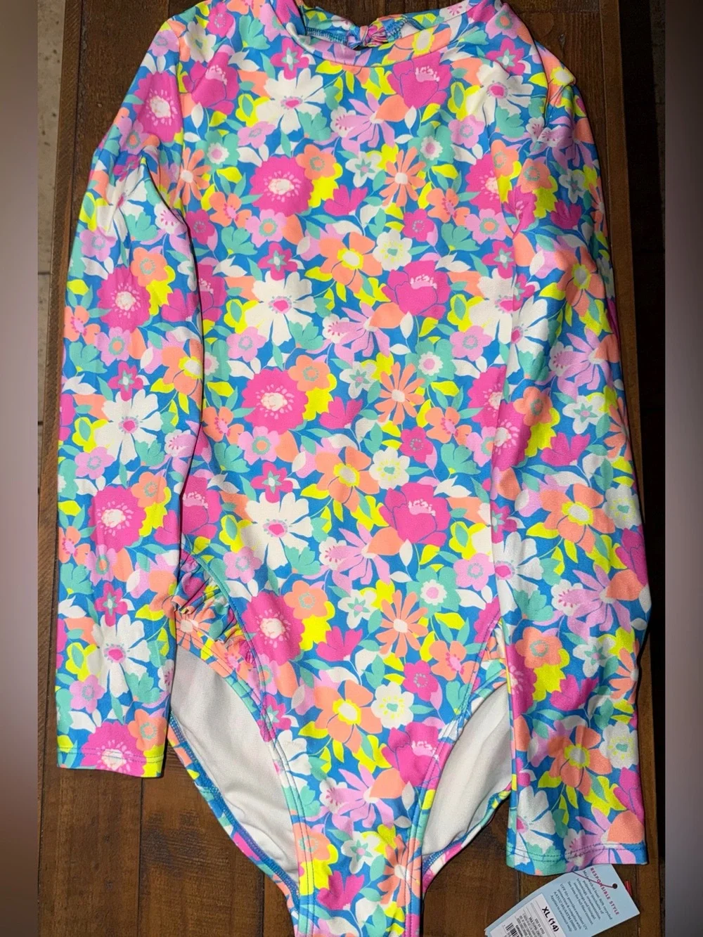 Target Kids Floral Long-Sleeve One-Piece Swimsuit - Pink, Blue, Yellow, White